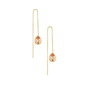 Dettaglio orecchini a catenella in argento S925 dorato con pietre champagne a forma di pera
