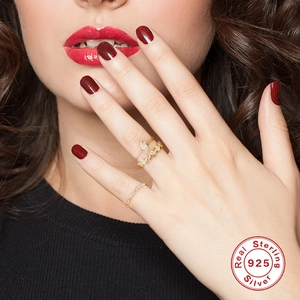 S925 sterling silver leaf ring set with marquise stone and stackable gold bands