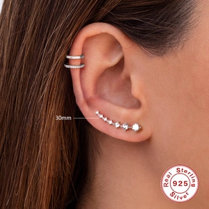 S925 sterling zilveren ear crawler set met zeven sprankelende zirkonia stenen, 30mm lang