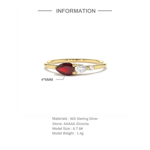 Detailansicht des Rings mit tropfenförmigem Rubin, 925er Silber und AAAAA-Zirkonia-Angaben