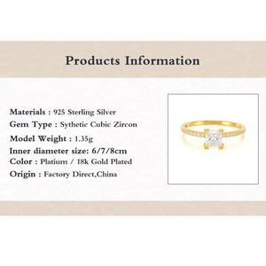 Detailed product information chart for the S925 silver ring with cubic zirconia specs