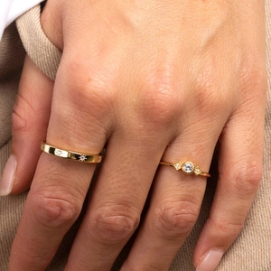 S925 sterling silver gold octagram star rings with micro-inlaid zircon for women