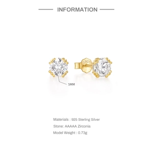 Détails des boucles d'oreilles 5mm en argent S925 avec zircons AAAAA et spécifications