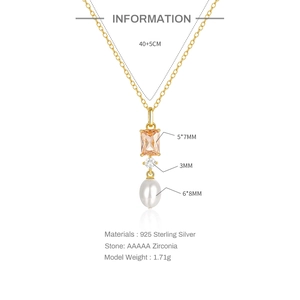 Dettagli della collana in argento S925 con zircone arancione e perla bianca e misure