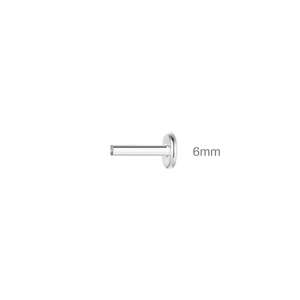 S925 sterling silver 6mm labret piercing post with flat base and internal thread