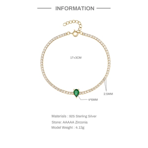 Detailed specifications of a 925 sterling silver tennis bracelet with pear-shaped zircon