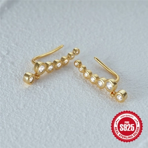 S925 ασημένια επίχρυσα σκουλαρίκια ear climber με στρογγυλά ζιργκόν σε διαβάθμιση
