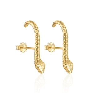Detailed macro view of S925 sterling silver snake stud earrings with textured scales