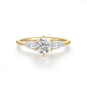 Anello elegante in argento S925 con diamante tondo brillante e pietre taglio marquise