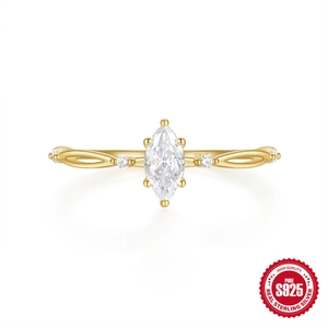 Anello Principale Marquise in Argento Sterling 925 con Zirconia e Fascia Liscia Placcato Oro Gioielli Eleganti Donna