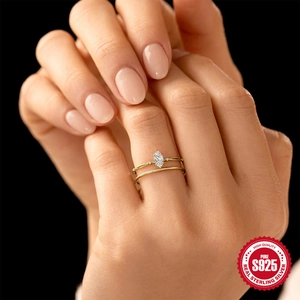 Set di anelli da donna in argento sterling S925 con taglio marquise e finitura oro