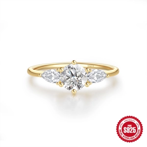 925 Argento Sterling Zirconia Anello Classico Tondo Pera Tre Pietre Fidanzamento Matrimonio Oro Placcato Lusso Donna Gioielli