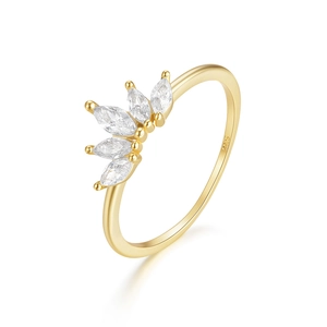 S925 Sterling Silber Marquise-Schliff Zirkon Kronenring mit 18k Goldbeschichtung
