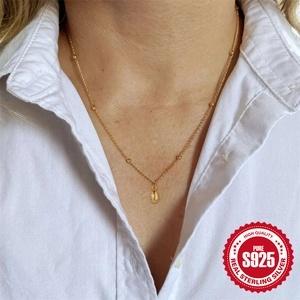 Elegante S925 Sterling Silber Wassertropfen Halskette mit feiner goldener Kette