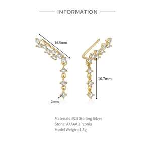 Nahaufnahme von 925er Sterling Silber Ohrmanschetten mit AAAAA Zirkonia und Kette