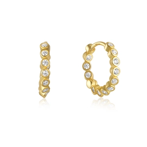 Detailed close-up of S925 sterling silver gold-plated hoop earrings with sparkling cubic zirconia