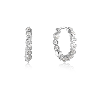 Close-up of S925 sterling silver hoop earrings with clear round cubic zirconia stones