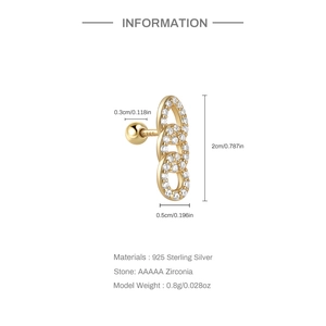 Infografik zu goldenen s925 Silber Triple-Hoop-Ohrringen mit Zirkonia und Maßangaben