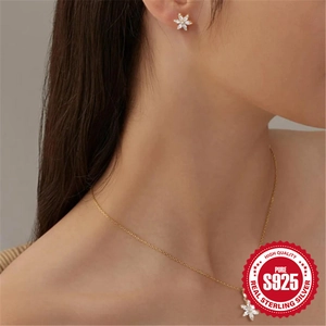 925 Sterling Silber Gold Schneeflocke Halskette und Ohrringe Schmuckset für Frauen