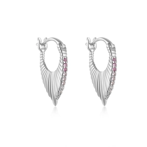 Macro view of S925 sterling silver fan earrings with pink gradient zircon stones