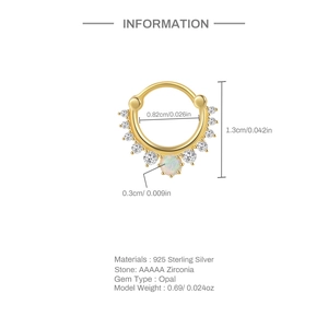 Detailed size specifications of S925 sterling silver opal and marquise zircon hoop ring