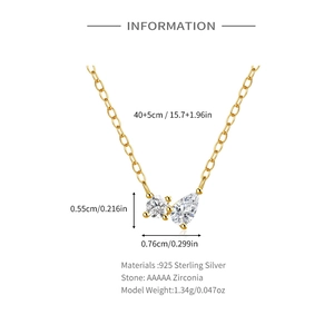Detailed technical diagram of 925 sterling silver necklace with cubic zirconia pendant