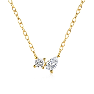 Detailed view of S925 silver necklace with round and pear cut cubic zirconia stones