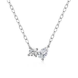 Detail of s925 silver necklace with round and pear cut cluster cubic zirconia pendant