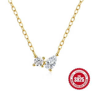 925 Sterling Silver Cluster Zircon Clavicle Necklace For Women Round Pear Cut Geometric Pendant Minimalist Fashion Jewelry