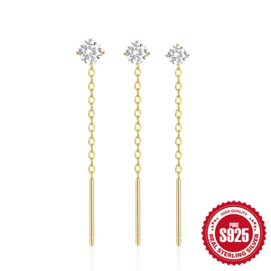 Set di 3 orecchini pendenti in argento 925 con catena a nappa e zirconi cubici dorati