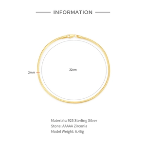 Detailed view of gold plated 925 sterling silver 22cm snake chain with AAAAA zirconia