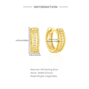 Detailed view of gold plated S925 sterling silver hoop earrings with AAAAA cubic zirconia