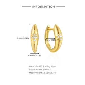 Detailed view of S925 silver star hoop earring with precise 1.31cm height measurements