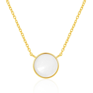 Nahaufnahme der S925 Silberkette mit weißem Perlmuttanhänger und goldener Kette