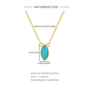 Detailed view of S925 silver necklace with marquise turquoise and product dimensions