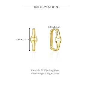 Detail of gold U-shaped 925 sterling silver hoop earrings with size specifications