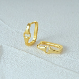 Macro shot of 18K gold plated S925 sterling silver rectangular earrings with horsebit link
