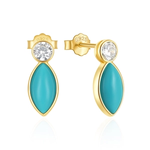 Detailed close-up of S925 silver turquoise marquise stud earrings with zircon stones