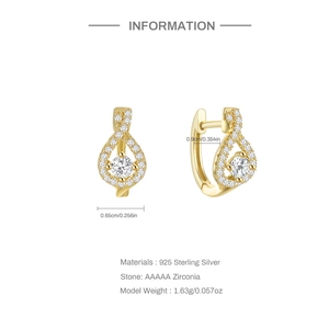 Macro view of teardrop hollow earrings in s925 silver with AAAAA zirconia and dimensions