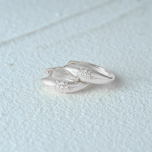 Macro view of S925 silver star hoop earrings featuring sparkling zircon crystal details