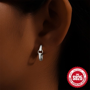 Minimalist S925 sterling silver U-shaped interlocking double hoop earrings for women