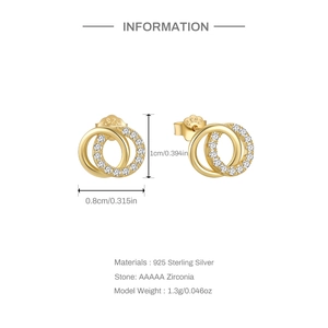 Dimensions détaillées des boucles d'oreilles anneaux entrelacés en argent 925 avec zircone