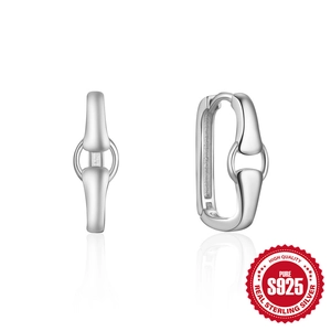 Minimalist S925 sterling silver U-shaped geometric earrings with polished finish on white base