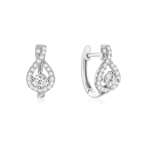 Macro shot of 925 sterling silver infinity hoop earrings with brilliant pavé zircon stones