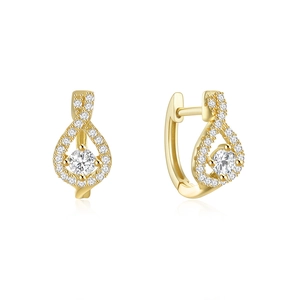 Detailed view of gold plated sterling silver earrings with infinity water drop design