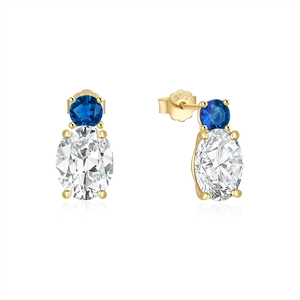 Nahaufnahme der S925 Sterlingsilber-Ohrringe mit blauem und weißem Edelsteinbesatz