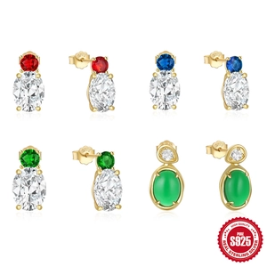 Luxus 925 Sterlingsilber Stift Zirkonia Ohrstecker Für Damen Smaragdgrün Rot Blau Oval Edelstein Ohrringe Hochzeits Schmuck