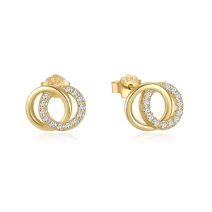Détail de boucles d'oreilles doubles cercles en argent 925 avec zircons blancs