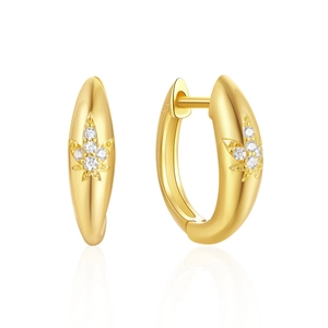 Detailed macro view showing the S925 sterling silver hallmark on gold hoop earrings
