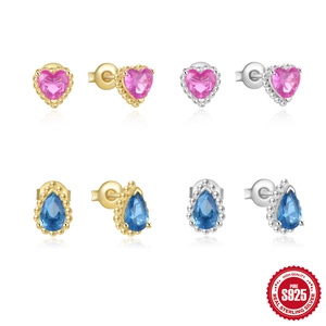 925 Sterling Zilveren Oorknopjes Verguld Zirconia Hart Peer Waterdruppel Vorm Franse Stijl Elegante Sieraden Voor Vrouwen